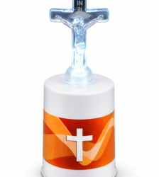 Candela alba cu led si cruce transparenta