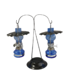 Candela tip lampa din sticla cu suport metalic