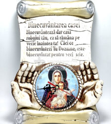 Ceas din ipsos Binecuvantarea Casei avand icoana in maini
