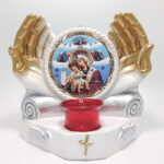 candela ceramica cu pahar si icoana Maicii Domnului Karyotissa