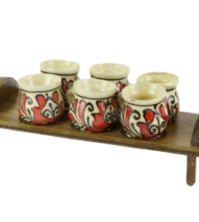 Suport din lemn cu 6 canite tarie din ceramica