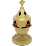 Candela antimoniu cu pahar metal rosu de 18cm