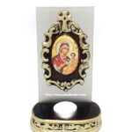 Candela ceramica cu sticla si Icoana ceramica