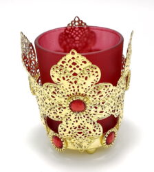 Candela de masa rosie cu suport metalic