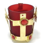 Candela metalica cruce cu pahar rosu