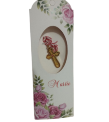 Martisor cruce aurie cu perla rosie